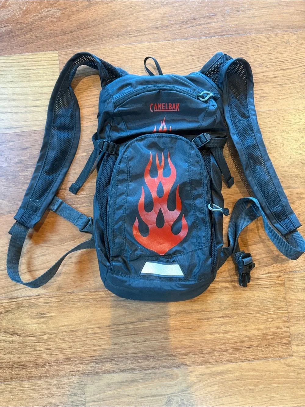 CamelBak Black Backpack with Red Flame Graphic
